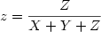 \displaystyle z=\frac{Z}{X+Y+Z}